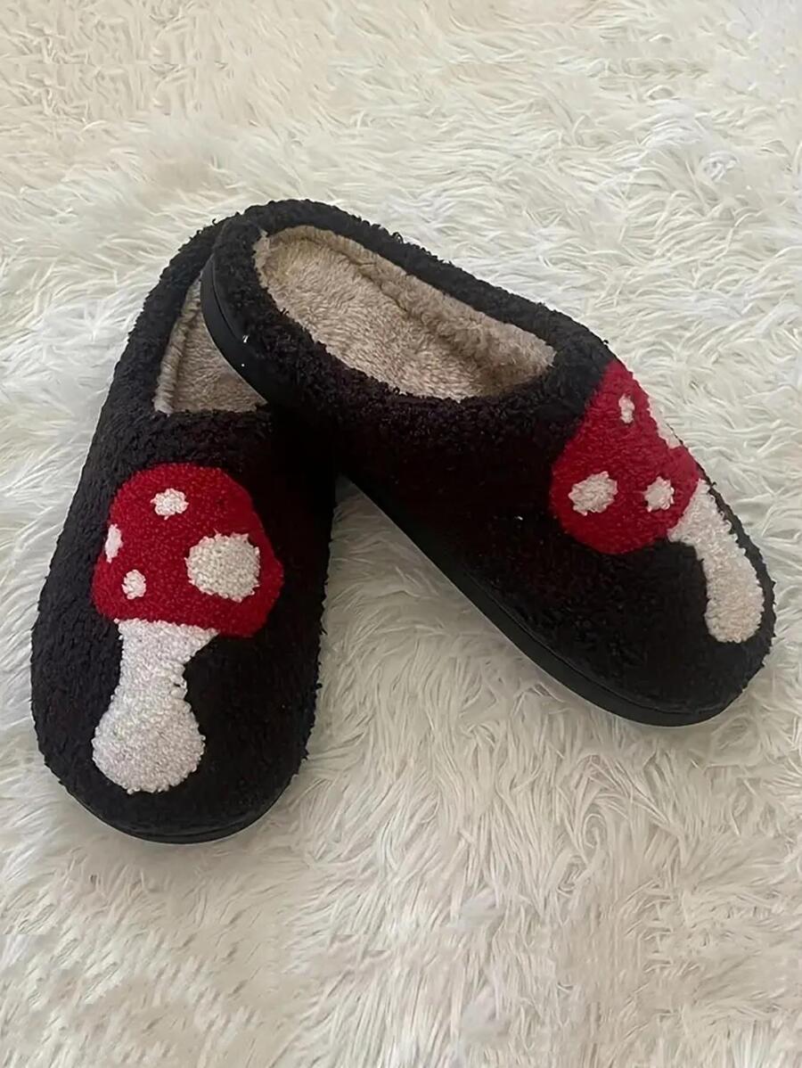 Dép Đi Trong Nhà Preppy Cho Nữ, Dép Đi Trong Nhà Ấm Áp Họa Tiết Hình Nấm Hoạt Hình - Nhiều màu - Xem 1