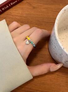 愛心掛飾串珠戒指 - 彩色 - 查看 2