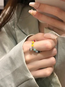 愛心掛飾串珠戒指 - 彩色 - 查看 3