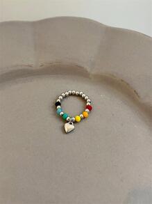 愛心掛飾串珠戒指 - 彩色 - 查看 4