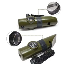 1入組7合1塑膠多功能野營哨子 - 軍綠色 - 查看 4