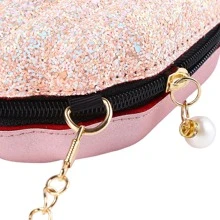 Túi đeo vai đính sequin thời trang cho nữ, túi xách da PU hình vỏ sò dễ thương, ví mini mùa hè. - Hồng - Xem 7