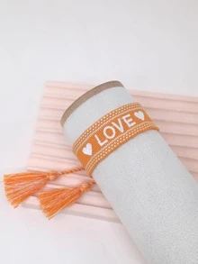 Vòng tay trang trí tua thêu chữ cái - Màu vàng - Xem 2