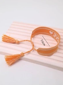 Vòng tay trang trí tua thêu chữ cái - Màu vàng - Xem 4