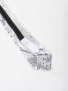 Men Sequin Decor Tie - White - View 4