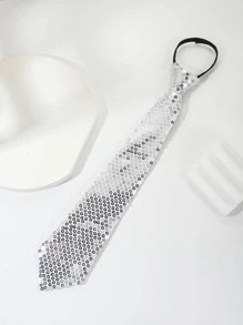 Men Sequin Decor Tie - White - View 1