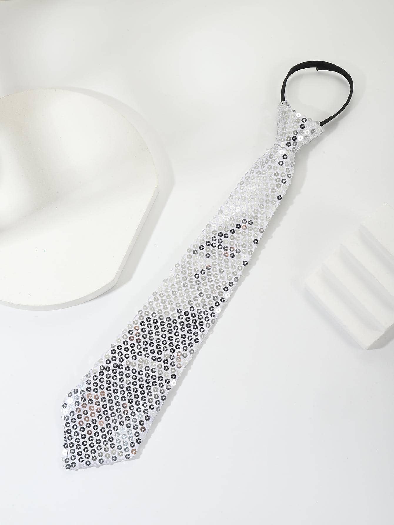 Men Sequin Decor Tie - White - View 1