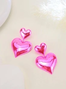 Pendientes largos con adorno de corazón - Rosa - Ver 1