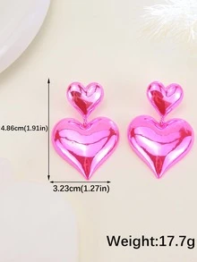 Pendientes largos con adorno de corazón - Rosa - Ver 3