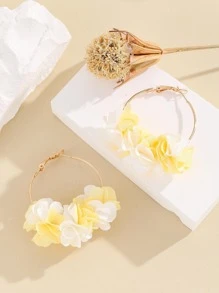 Pendientes de aro con diseño de flor - Amarillo - Ver 2