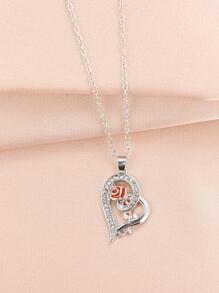Vòng cổ mặt dây chuyền trái tim trang trí bằng đá rhinestone - Bạc - Xem 5