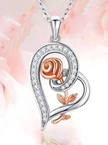Vòng cổ mặt dây chuyền trái tim trang trí bằng đá rhinestone - Bạc - Xem 1