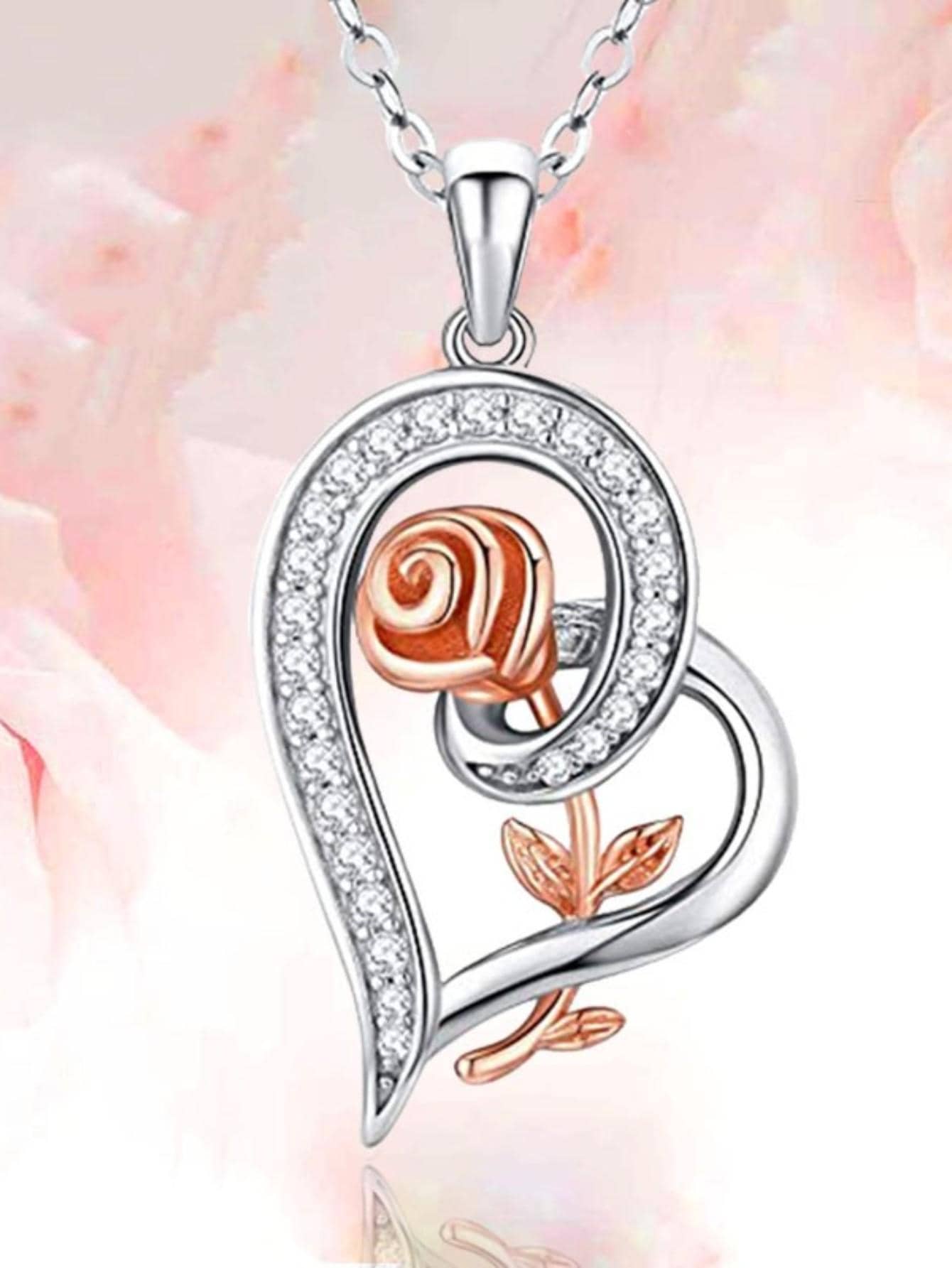 Vòng cổ mặt dây chuyền trái tim trang trí bằng đá rhinestone - Bạc - Xem 1