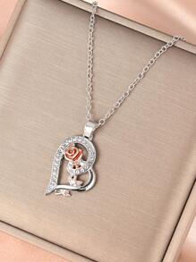 Vòng cổ mặt dây chuyền trái tim trang trí bằng đá rhinestone - Bạc - Xem 2
