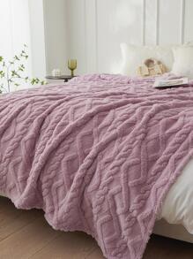 1條幾何簇絨毛毯紫色機織面料保暖睡毯家用 - 紫色 - 查看 5