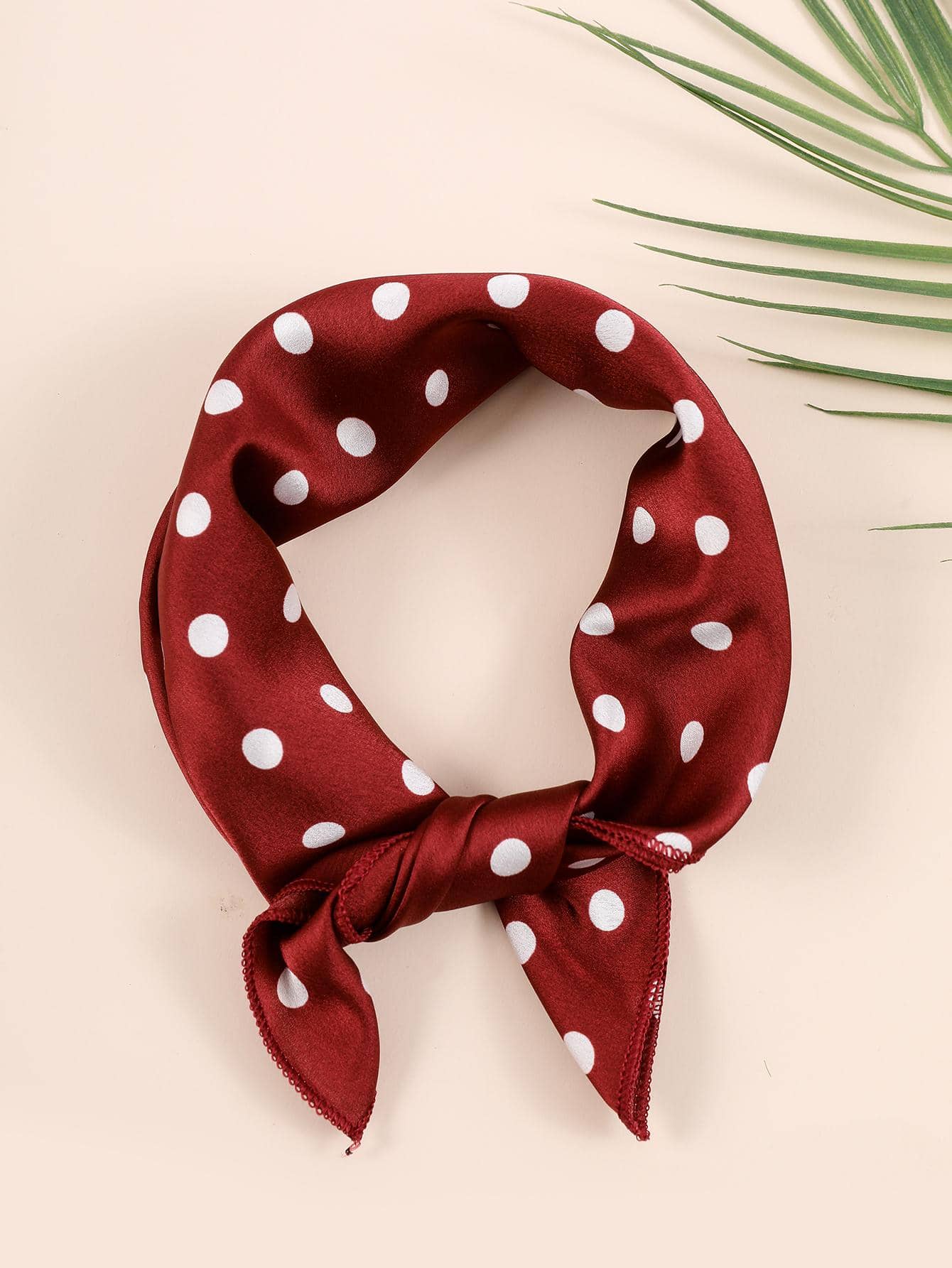 波點圖案方巾 - 酒紅色 - 查看 1