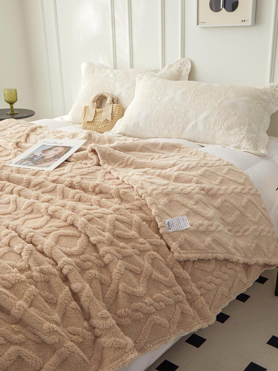 Bộ 1 Mền chần bông hình học, Chăn ngủ vải kaki dệt giữ nhiệt, Home - Màu Khaki - Xem 1