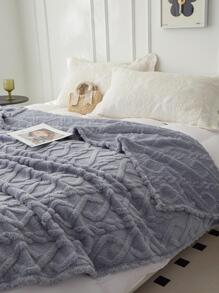 1條素色毛毯，極簡平紋織物多尺寸家用保暖毛毯，四季皆宜 - 藍色 - 查看 4