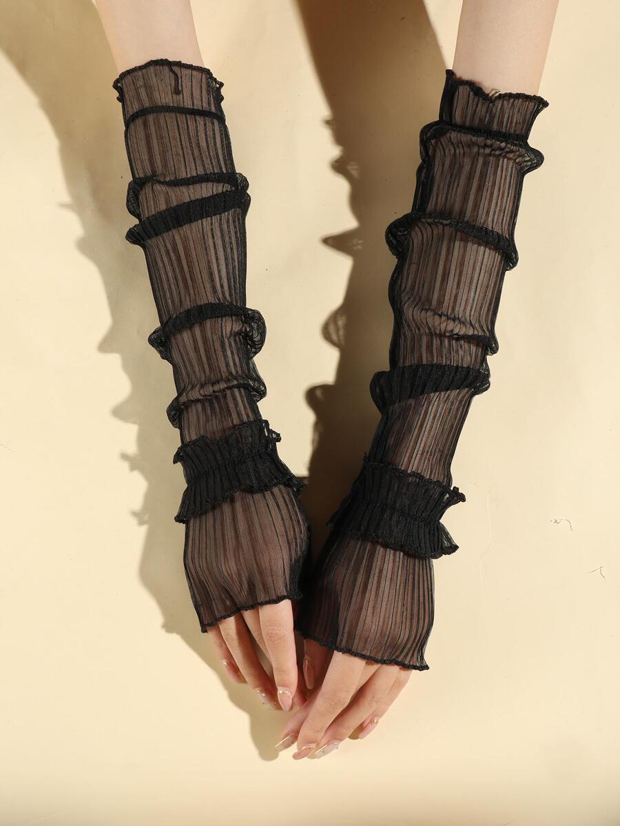 1pair Women Ruffle Trim Sun Protection Fashion Arm Sleeves For Summer ...