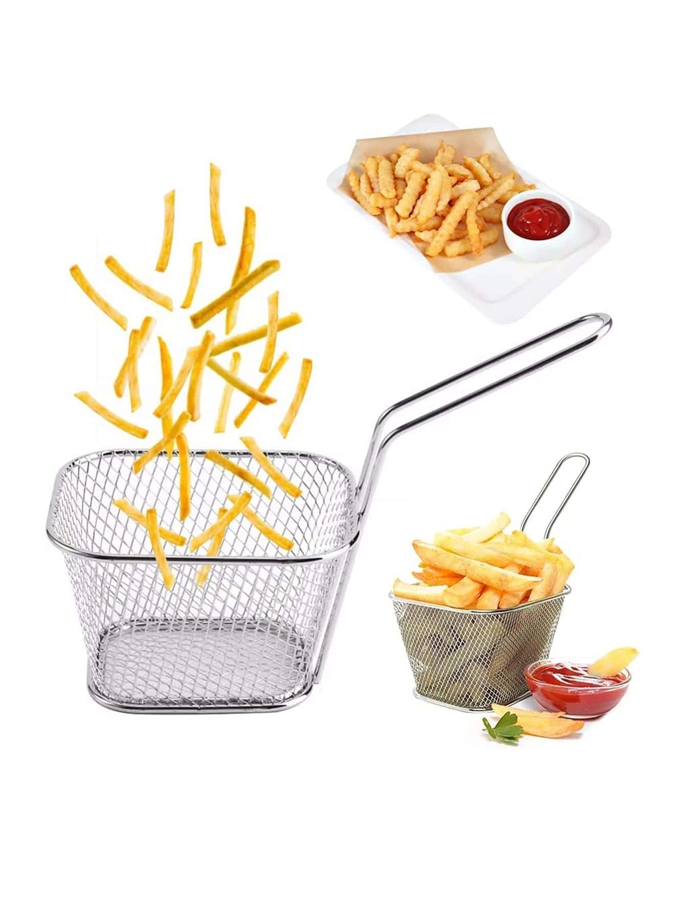 1个迷你不锈钢薯条炸篮食品展示滤网土豆烹饪工具漏勺