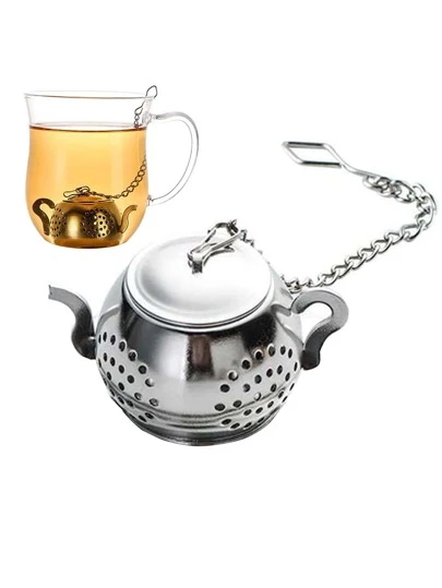 1pc Cute Mini Tea Infuser Stainless Steel Tea Strainer Filter Reusable Teapot Shape Tea Ball Loose Leaf Tea Bag Teapot Accessories Back To School