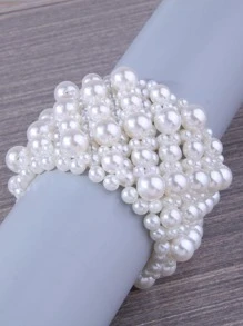 1pc Fashionable Simple Woven Pearl Wide Bracelet For Women