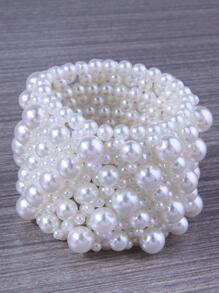 1pc Fashionable Simple Woven Pearl Wide Bracelet For Women