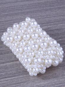 1pc Fashionable Simple Woven Pearl Wide Bracelet For Women