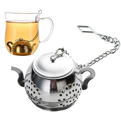 1 pieza Infusor de té mini lindo de acero inoxidable, filtro colador reutilizable con forma de tetera, para té suelto, accesorios de tetera para volver al colegio