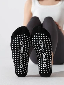 运动户外 5 双女式加垫缓冲防滑防滑握把瑜伽普拉提芭蕾舞 Barre PiYo 袜子 - 黑色 - 查看 2