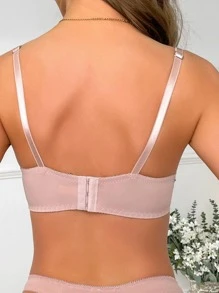 花卉蕾絲鋼圈文胸 - 米色 - 查看 2