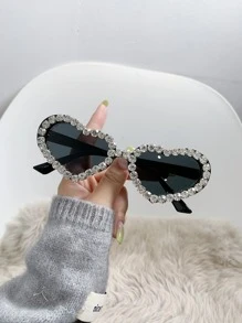 1副女士水鑽裝飾心形框架奢華太陽眼鏡適合派對