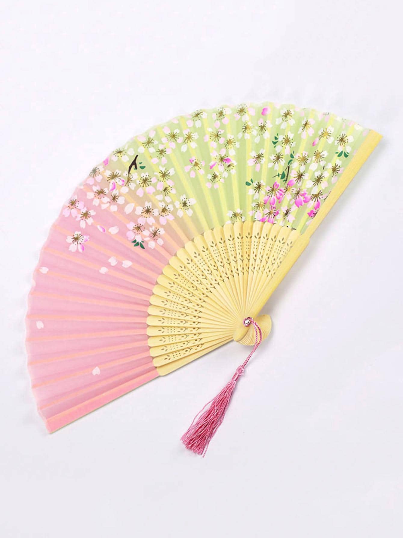 1 cái Quạt hướng dẫn trang trí họa tiết hoa Tua rua - Nhiều màu - Xem 1