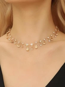 1pc Boho Rhinestone Decor Shell Charm Chain Necklace For Women For Vacation