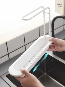 1pc Sink Organizer With Towel Bar, Retractable Sponge Drainer Rack - Grey - View 3