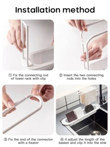 1pc Sink Organizer With Towel Bar, Retractable Sponge Drainer Rack - Grey - View 8