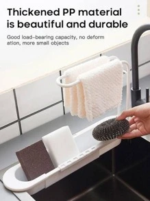 1pc Sink Organizer With Towel Bar, Retractable Sponge Drainer Rack - Grey - View 7