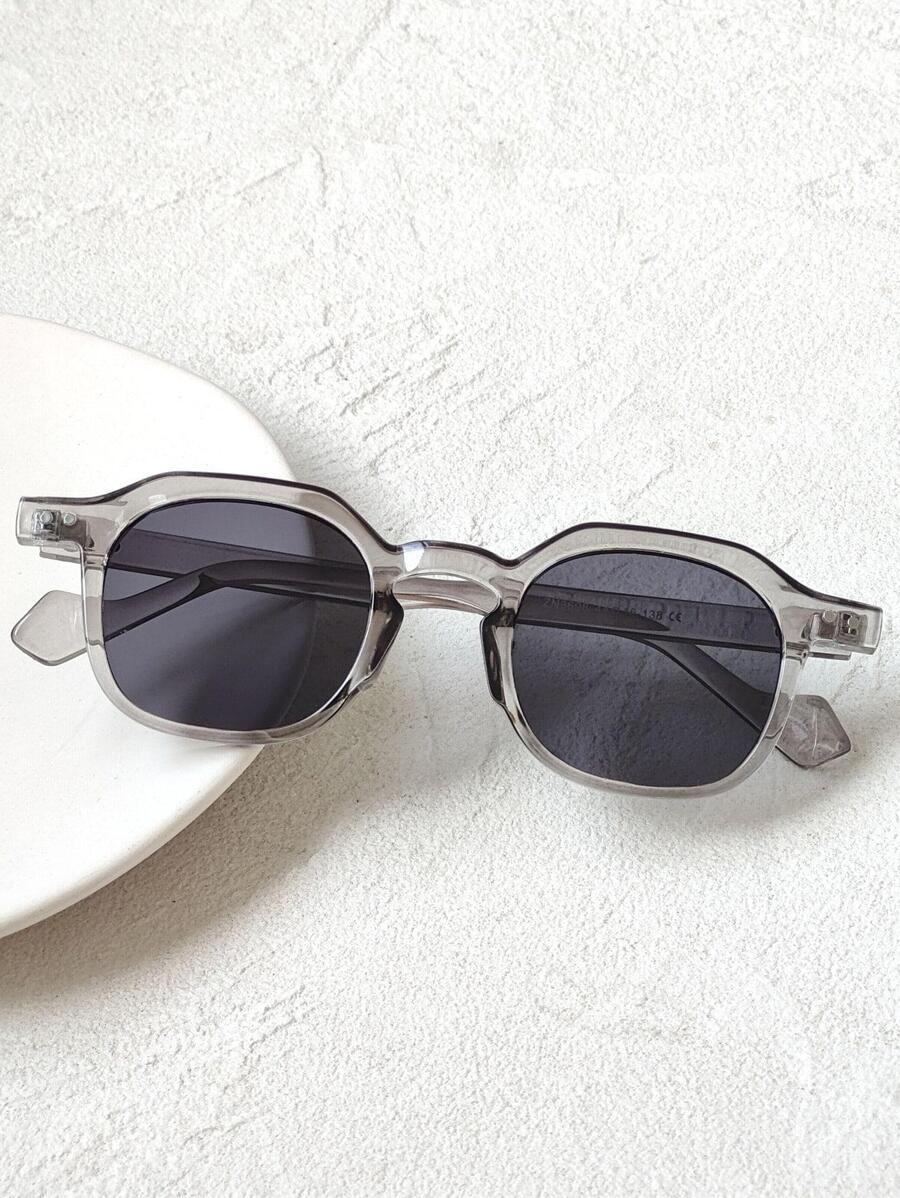 1 件男士时尚 PC 眼镜，几何图案装饰，休闲墨镜，配饰，沙滩配饰，眼镜，墨镜，街头风格，适合毛衣夹克，运动衫，连帽衫，皮裤和工装裤，适合夏季海滩度假、户外、旅行 - 灰色 - 查看 1