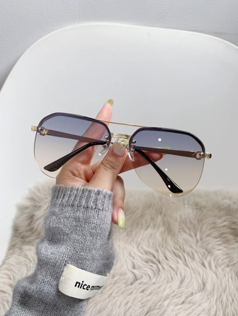 1 对女士金属飞行员无框时尚眼镜，夏季配饰