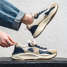 厚底透气系带圆头耐用男士休闲运动鞋跑步鞋厚实厚实运动鞋，春/秋 - 卡其色 - 查看 4