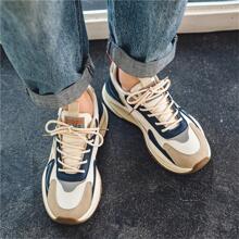 厚底透气系带圆头耐用男士休闲运动鞋跑步鞋厚实厚实运动鞋，春/秋 - 卡其色 - 查看 5