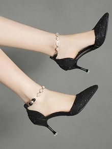 Hollow Out Pointed Toe Stiletto Heels With Ankle Strap For Women - Black - View 2