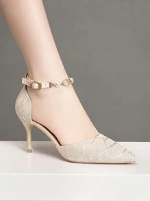 Mujer Tacones con diseño de perla artificial de punta con tacón delgado tira tobillera moda exterior mezclilla