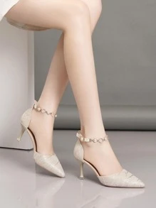 Mujer Tacones con diseño de perla artificial de punta con tacón delgado tira tobillera moda exterior mezclilla