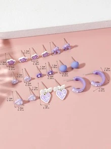 18 件简约、时尚、优雅、可爱、迷人的耳饰套装，带有心形、蝴蝶结、花瓣、草莓、玫瑰、动物爪子、脸部、蝴蝶、仿珍珠、洛丽塔等。适合女性、女孩、毕业典礼、度假、海滩派对、聚会、婚礼、伴娘、最好的朋友、女朋友、生日、教师节、母亲节、情人节、礼物 - 紫色 - 查看 4
