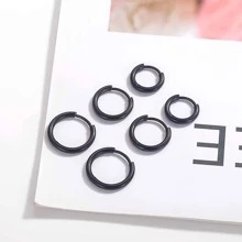 1 Đôi Khuyên Tai Vòng Bằng Thép Không Gỉ Tối Giản Cho Nam Nữ - màu đen - Xem 4