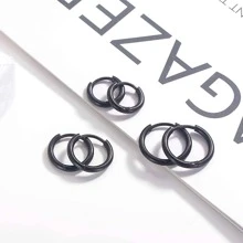 1 Đôi Khuyên Tai Vòng Bằng Thép Không Gỉ Tối Giản Cho Nam Nữ - màu đen - Xem 3