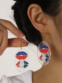 Americana Print Oval Drop Earrings - Multicolor - View 1