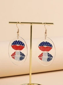 Americana Print Oval Drop Earrings - Multicolor - View 4
