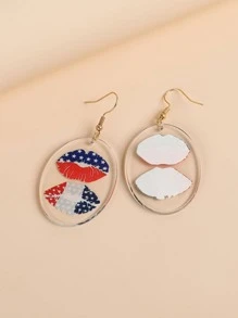 Americana Print Oval Drop Earrings - Multicolor - View 5